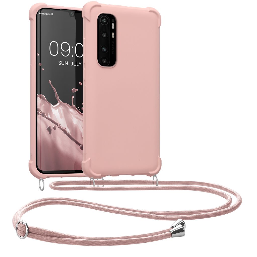kwmobile Necklace Case kompatibel mit Xiaomi Mi Note 10 Lite Hülle - Cover mit Kordel zum Umhängen - Silikon Schutzhülle Perlmutt