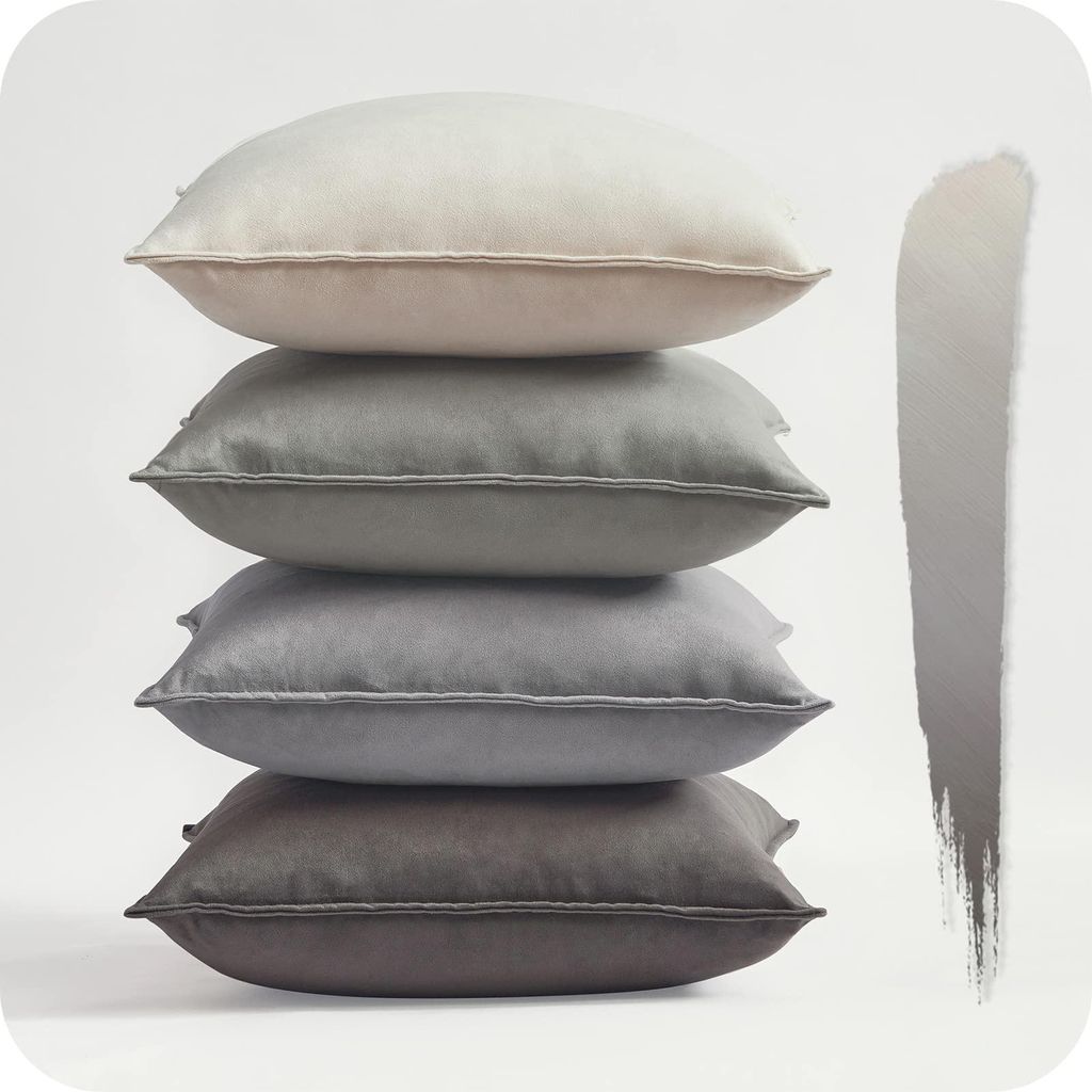 4er-Set Kissenbezüge, 40 x 40 cm, grauer Samt, für Sofakissen, dekorative Kissenbezüge für Sofa, Schlafzimmer, Wohnzimmer, Balkon, flauschig, e...