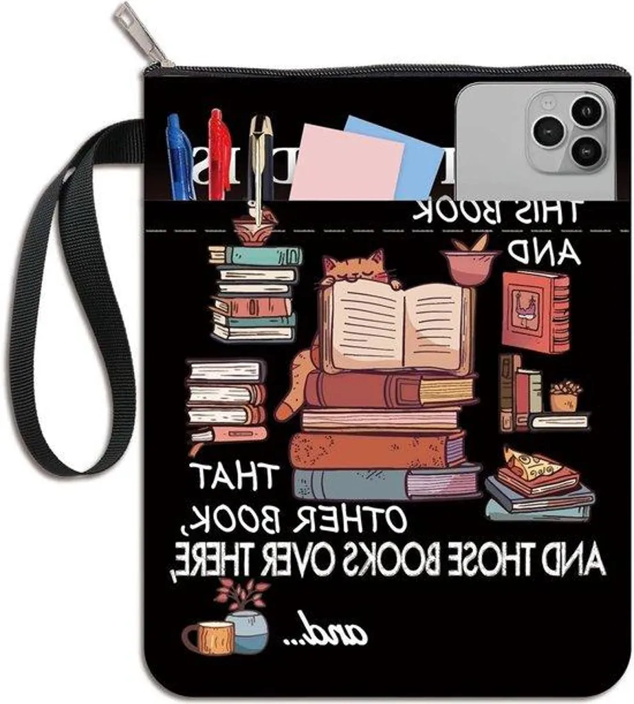 Protège-livre zippé noir motif chat lavable pour livre de poche Pro