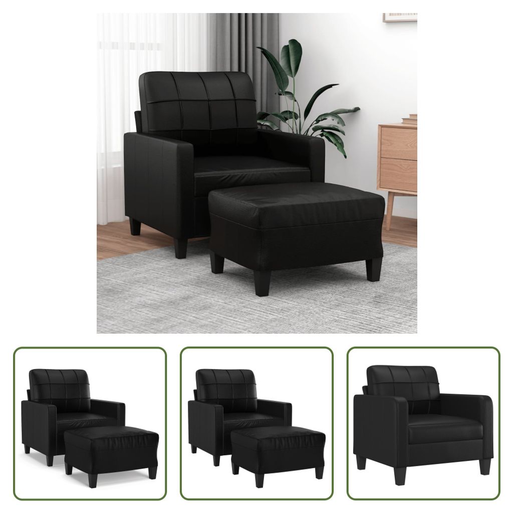 The Living Store Sessel mit Hocker Schwarz 60 cm Kunstleder