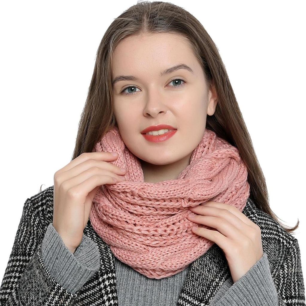 Damen Winter Schlauchschal warm und weich Strickmuster rosa