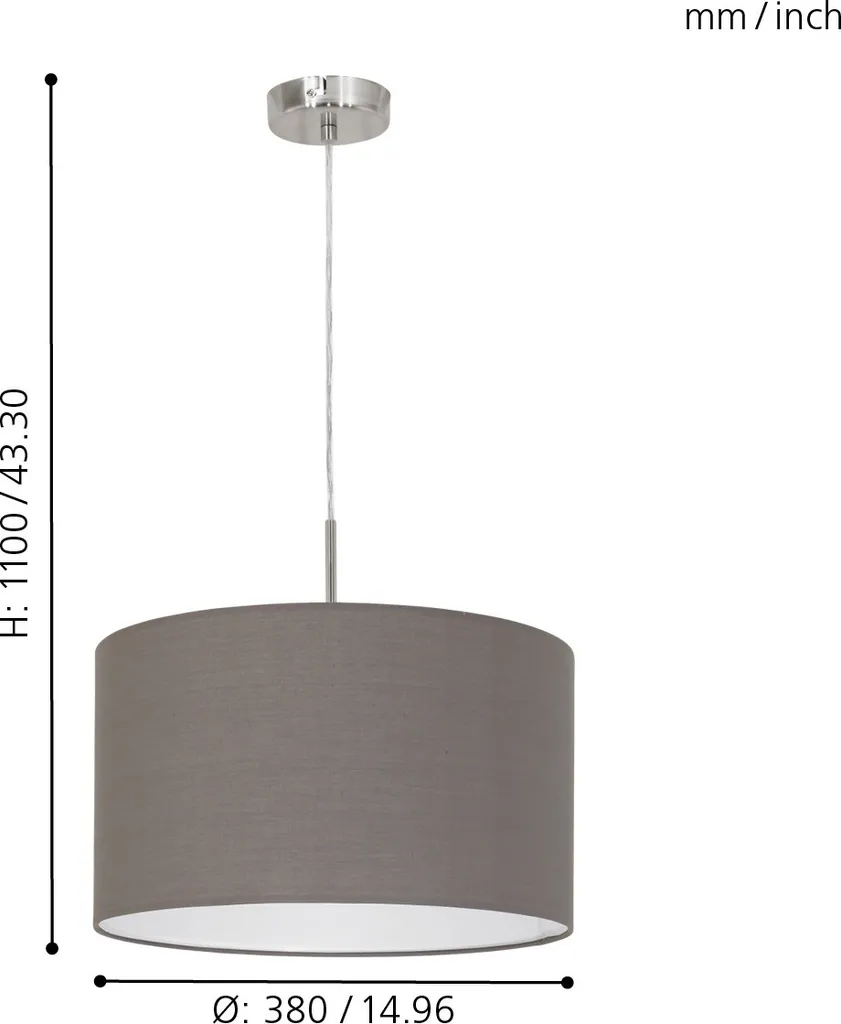 Lampada Sospensione 38cm Eglo Pasteri Tessuto Antracite Nichel Opaco - 14