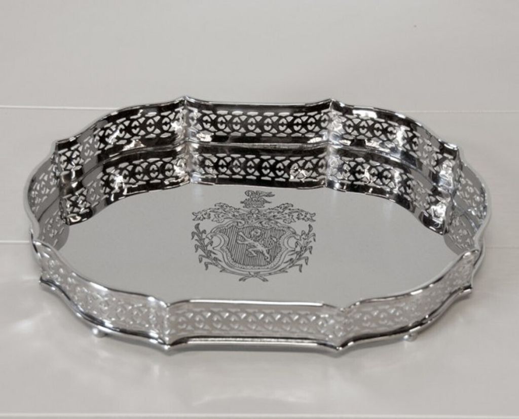 Casa Padrino Luxus Tablett Oval Massiv vernickelt 29 x 21 x 4 cm - Luxury Collection - 5 Sterne Gastronomie Einrichtung