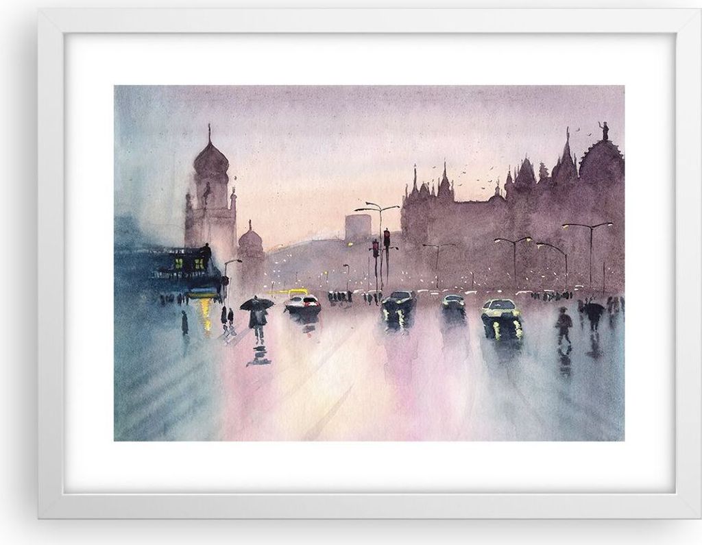 Gerahmtes Poster - Weißer Rahmen - Aquarell Stadt historische Denkmäler - 40x30 cm - Wand Bild - Wanddeko - Wandbilder - Kunstposter - Wandposter...