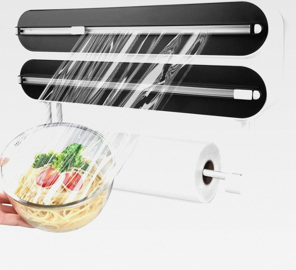 3 in 1 Frischhaltefolienspender: Magnetischer Wandrollenhalter Küche, ABS Folienschneider, Multifunktionaler Spender Und Abroller Für Küche (D4 ...