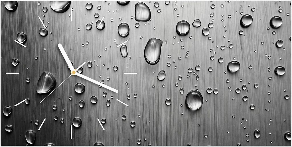 Wanduhr aus Glas mit Motiv Wassertropfen auf Metall- 60 x 30 cm - inkl. Aufhängesystem