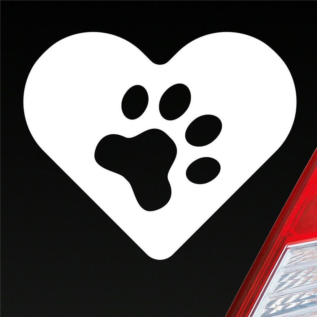 Auto Aufkleber Hund Herz Liebe Pfote Dog Heart KFZ 11,5x9,5 cm Weiss Glanz Sticker Heckscheibenaufkleber