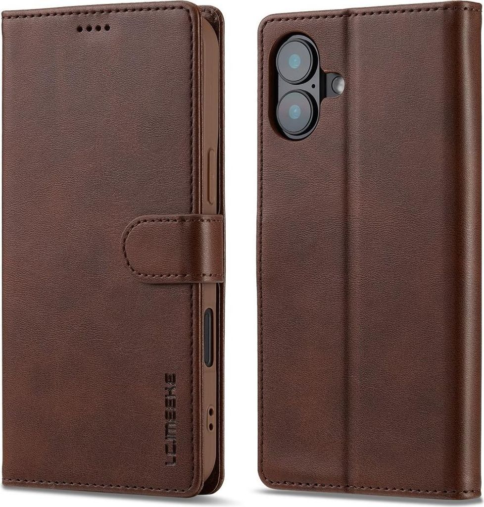 iPhone 16 Plus Hülle - LC.IMEEKE Luxus Klapphülle - Dunkelbraun