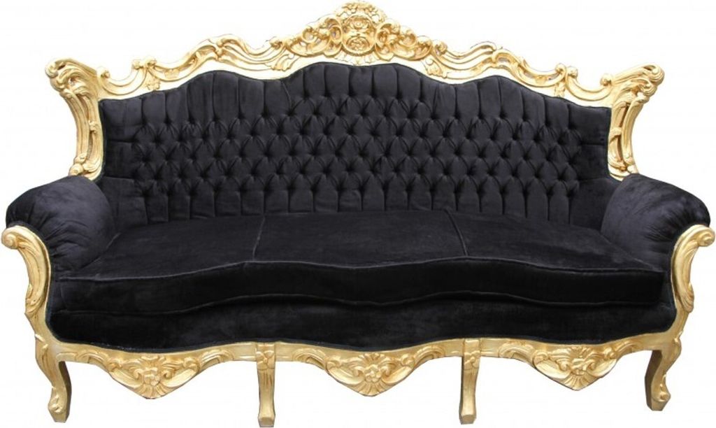 Casa Padrino Barock 3er Sofa Master Schwarz / Gold - Wohnzimmer Couch Möbel Lounge