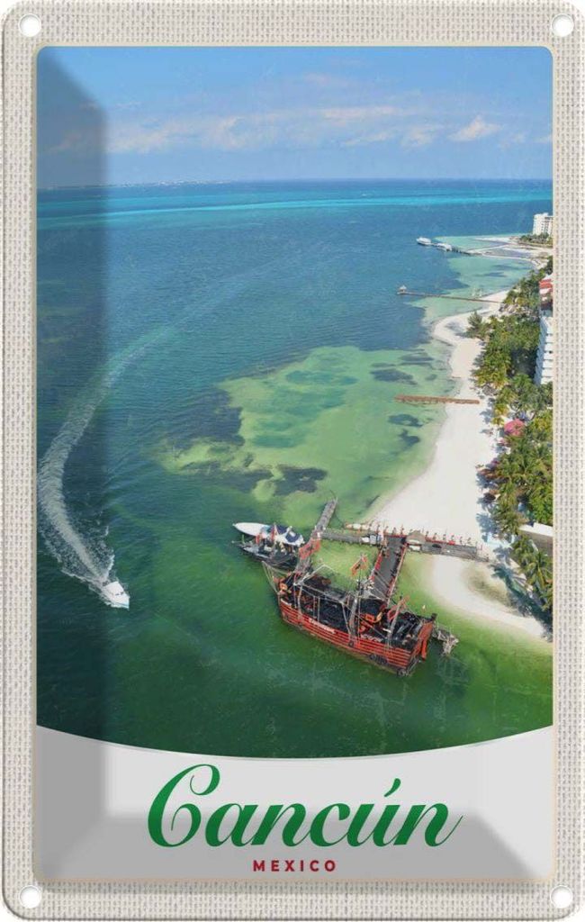 vianmo Blechschild 18x12 cm Cancun Mexiko Strand Meer Schiffe Bildmotiv Reisemotiv Abenteuer Reisen