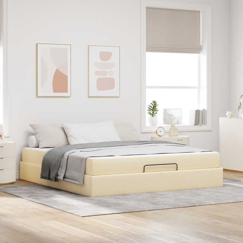 Maison Exclusive - Bettgestell mit Matratze 2 pcs Creme Stoff