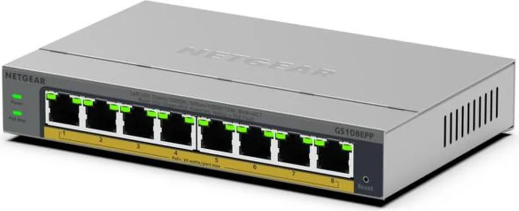 Switch intelligent Netgear GS108EPP avec forte puissance PoE+ intégrée