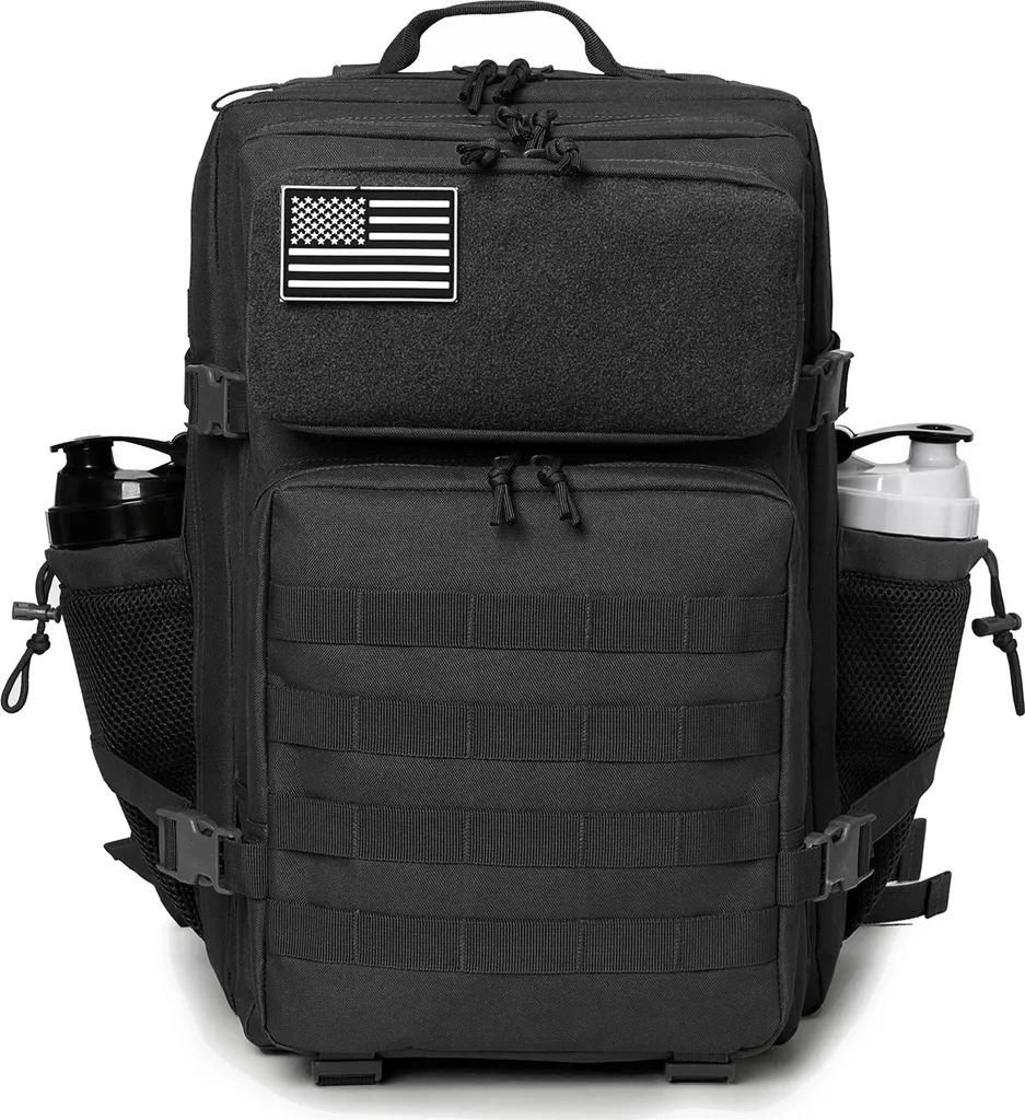 Sac à dos tactique pour randonnée et survie avec porte-bouteille noir