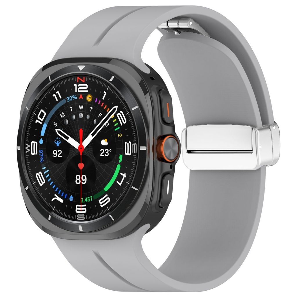 Für Samsung Galaxy Watch Ultra 47mm Groove Silikon Armband magnetische Schnalle Grau
