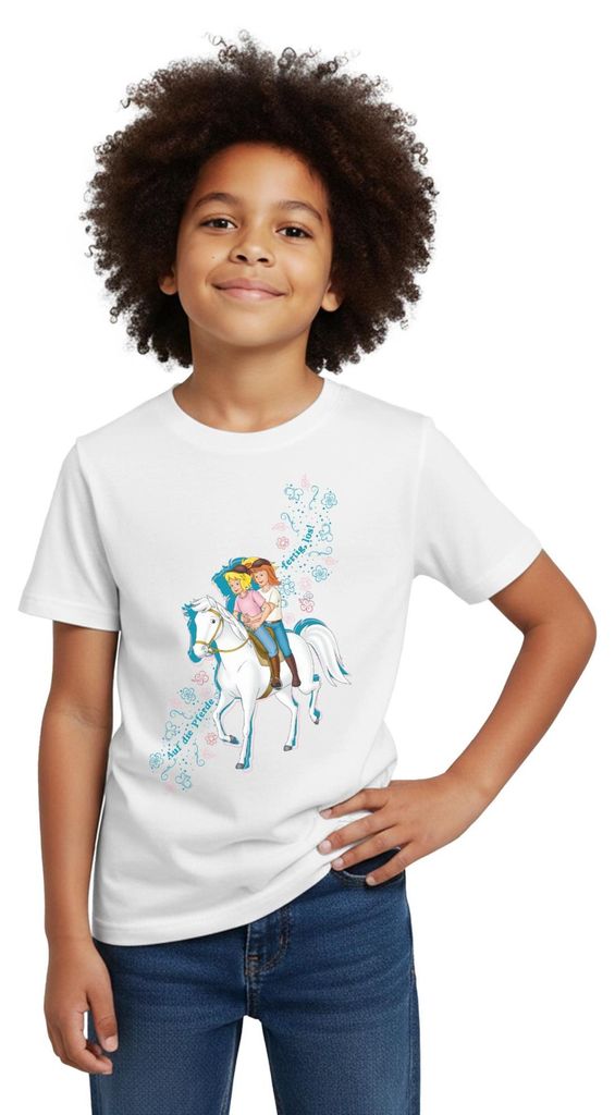 Spreadshirt Bibi Und Tina Auf Die Pferde Fertig Los Kinder T-Shirt, 122/128 (7-8 Jahre), Weiß