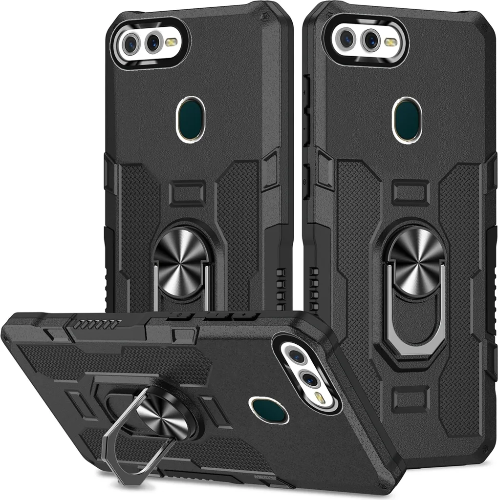 OPPO A7 Case, resistente custodia a doppio strato con supporto ad anello e supporto per OPPO A7/A5S/A12/A11K/F9 nero