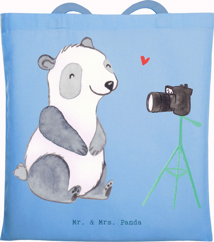 Mr. & Mrs. Panda Tragetasche Vlogger Herz - Sky Blue - Geschenk, Laptoptasche, Schultasche, Beutel, Tasche, dokumententasche, Tote Bag