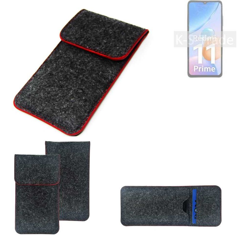 K-S-Trade Handy Schutz Hülle kompatibel mit Xiaomi Redmi 11 Prime Schutzhülle Handyhülle Filztasche Pouch Tasche Case Sleeve Filzhülle dunkelgrau