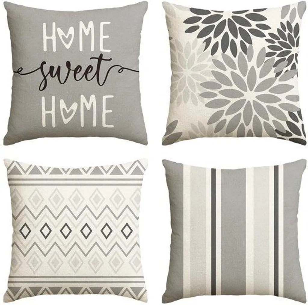 Housses de Coussin 45x45 cm Géométriques Grises avec Zip Invisible