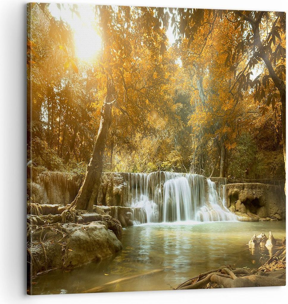 Bild auf Leinwand - Leinwandbild - Park Wasserfall Wasser - 60x60cm - Wand Bild - Wanddeko - Leinwanddruck - Bilder - Kunstdruck - Wanddekoration -...