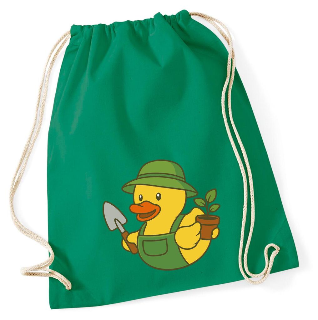 Huuraa Turnbeutel Quietscheente Gartenbau Comic Gummiente 12 Liter Kelly Green Baumwolle Rucksack Geschenkidee