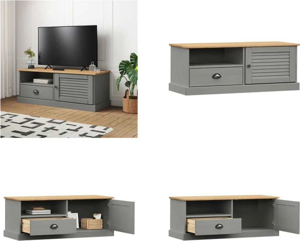 vidaXL Mobile TV VIGO Grigio 106x40x40 cm Legno Pino Massiccio