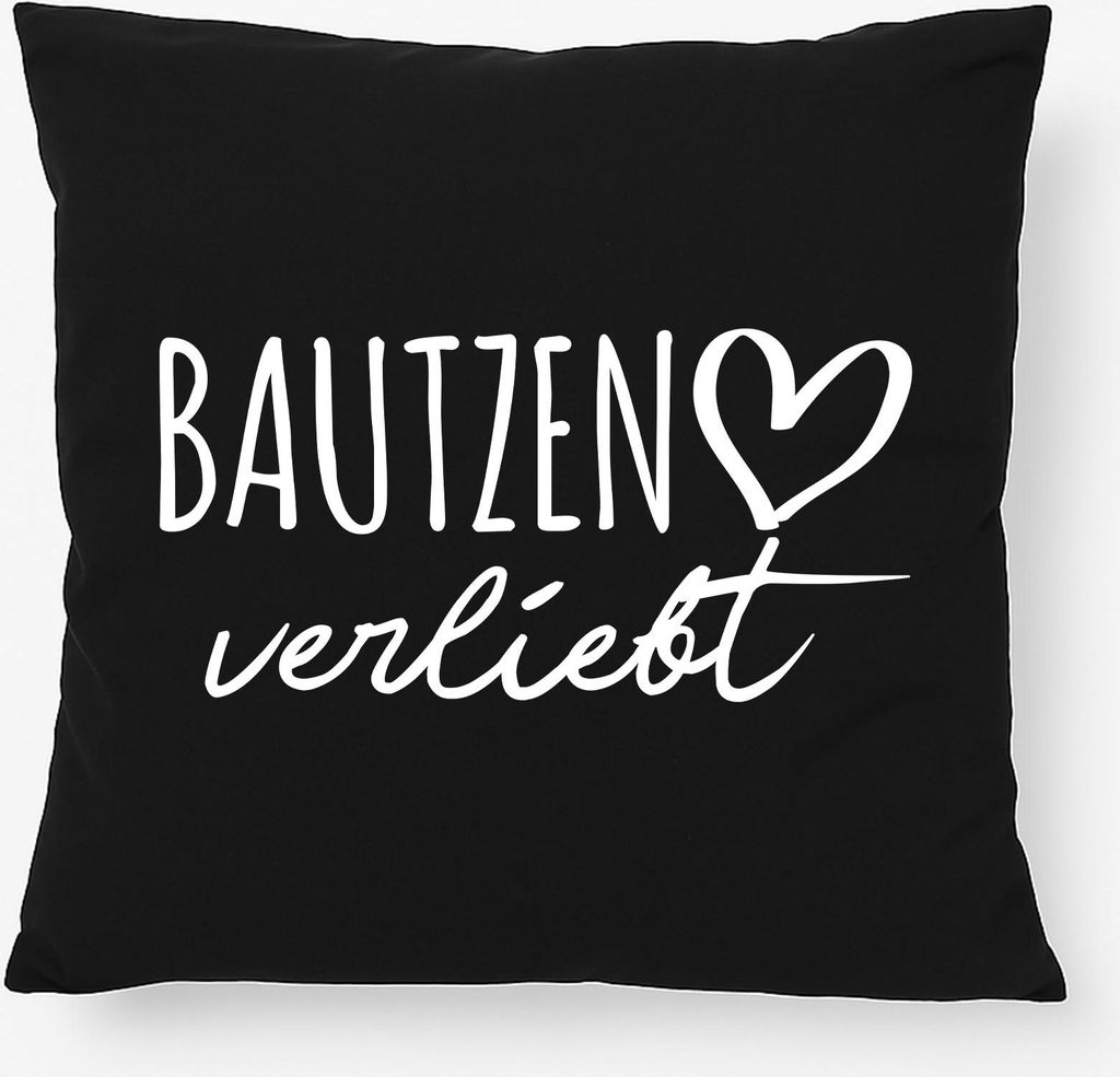 Huuraa Kissen Bautzen verliebt 40x40cm mit Füllung Black Baumwolle Dekokissen Geschenkidee
