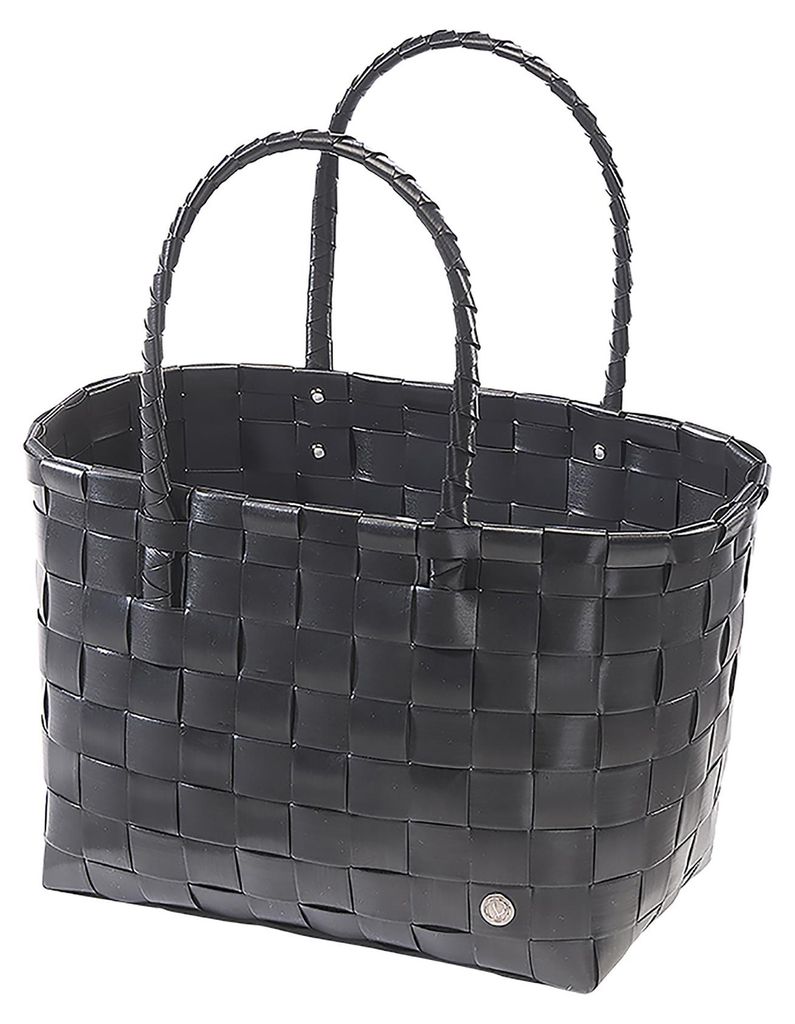 Kobolo Tasche Einkaufstasche Einkaufskorb geflochten Kunststoff Shopper - NOIR XXL - schwarz - Schultertasche Umhängetasche Shoppingbag Bag Transport