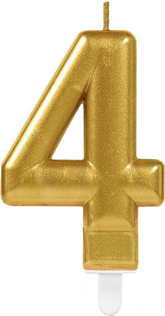 Metallic Gold Zahlenkerze 4 für Geburtstag & Jubiläum