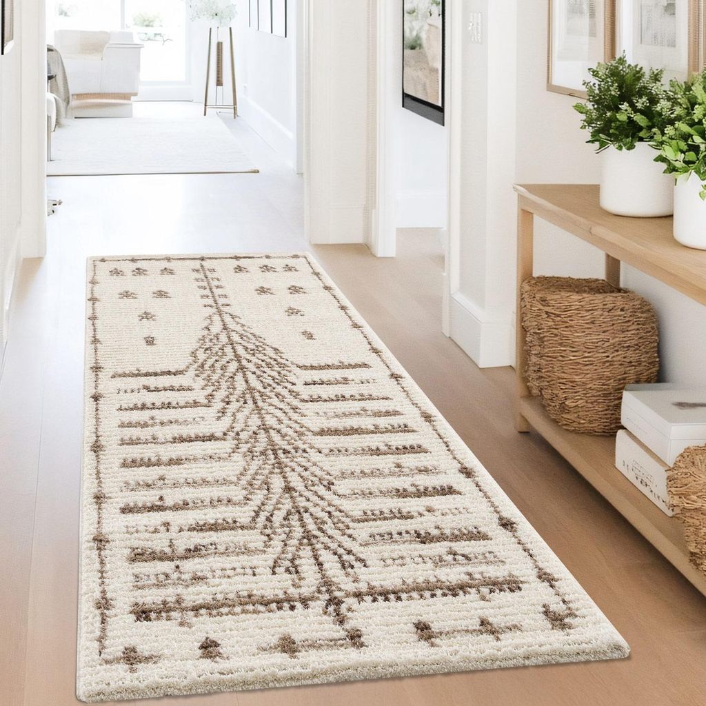 Teppich Wohnzimmer Creme, Braun - 80x150 cm - Kilim-Muster - Weiche Schlafzimmer-Teppiche