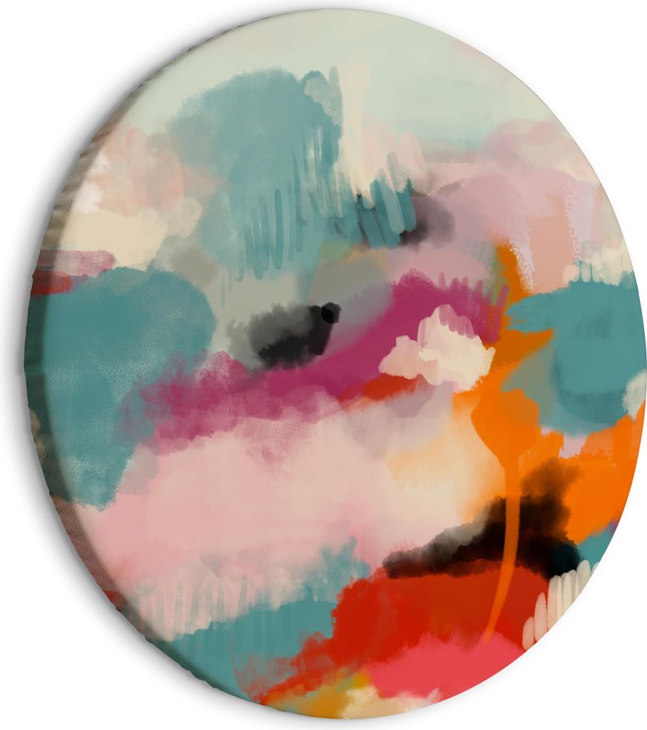 Runde Bilder 80x80 cm Abstrakt Leinwandbild 1 tlg Kunstdruck modern Wandbilder XXL Wanddekoration Design Wand Bild Farbflecken bunt wie gemalt a-A-...
