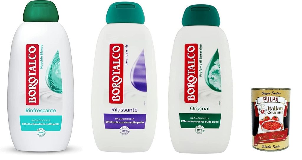 Test Pack Borotalco Perfume by Borotalco Original Rinfrescte and Rilassante Body and Shower Gel Shower Gel 3x 450 ml + Italian Gourmet Polpa 400 g