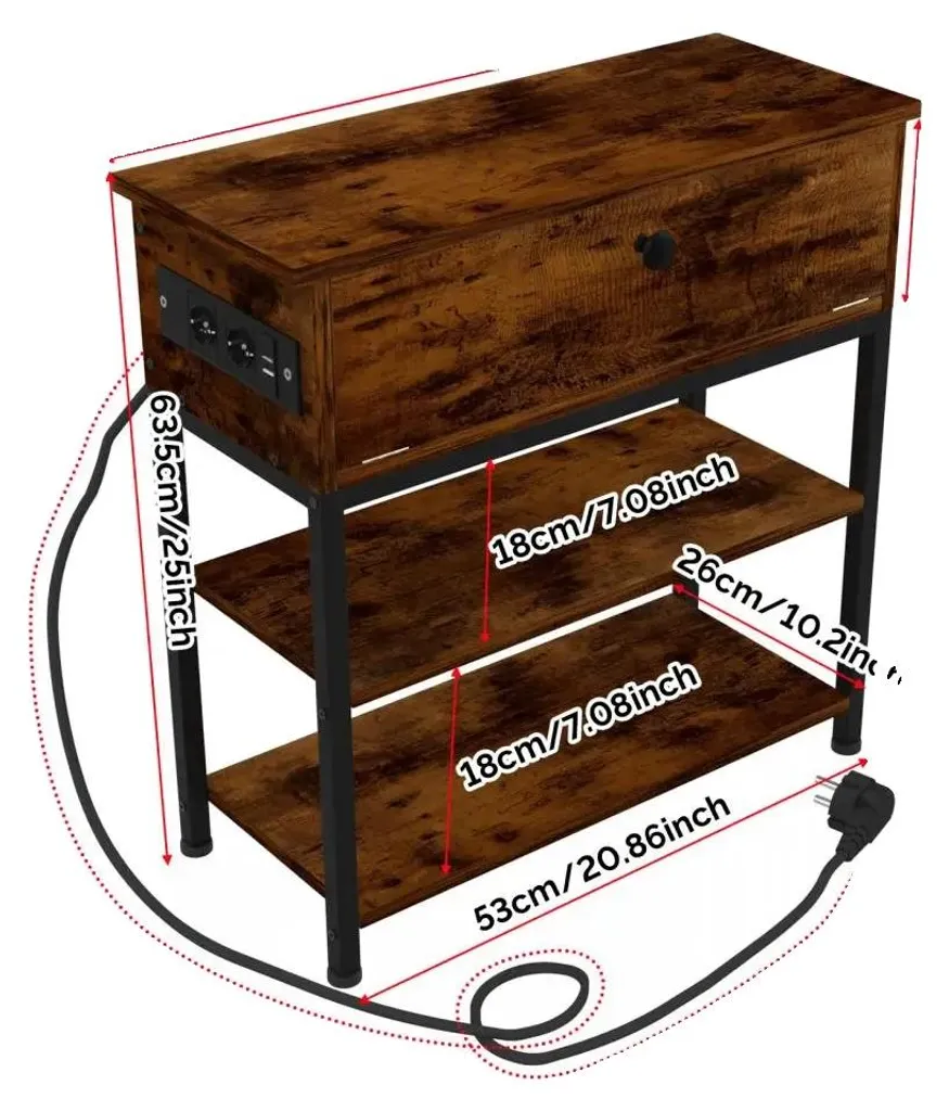 Bout de canapé industriel rétro avec station de charge USB intégrée