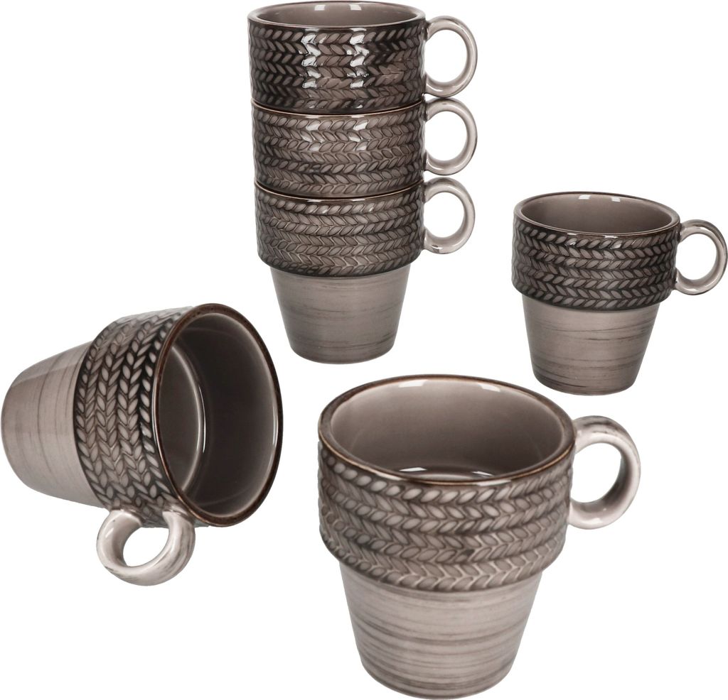 Mäser Prospero braune 6x Kaffeebecher 290ml Porzellan 6 Pers Teetasse mit Relief
