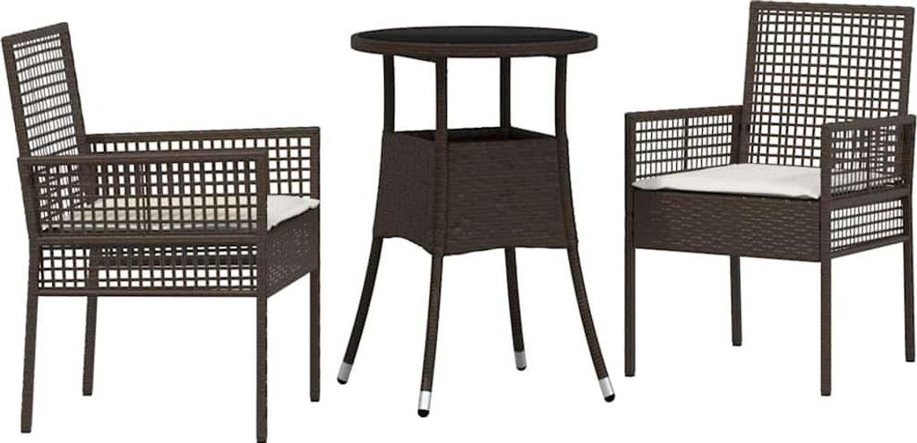 Garten Essgruppe 3 pcs Braun Poly-Rattan