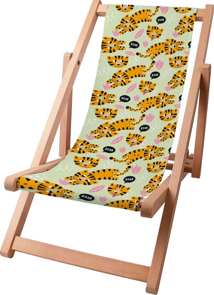 Dreamroots Kinder Liegestuhl klappbar Holz,bis zu 130 kg, Sonnenliege klappbar mit 3-stufiger Neigungsregulierung der Rückenlehne, Orange Tiger Roar