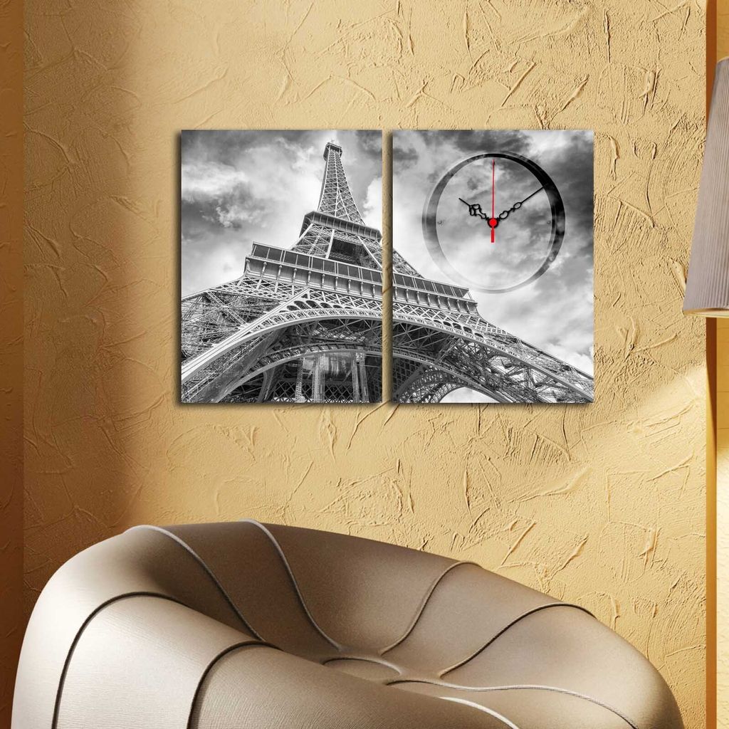 Opviq, 2P3040CS- CTY1665, Bunt, Wanduhren, 60 x 38 cm, 100% Wildleder -Leinwand