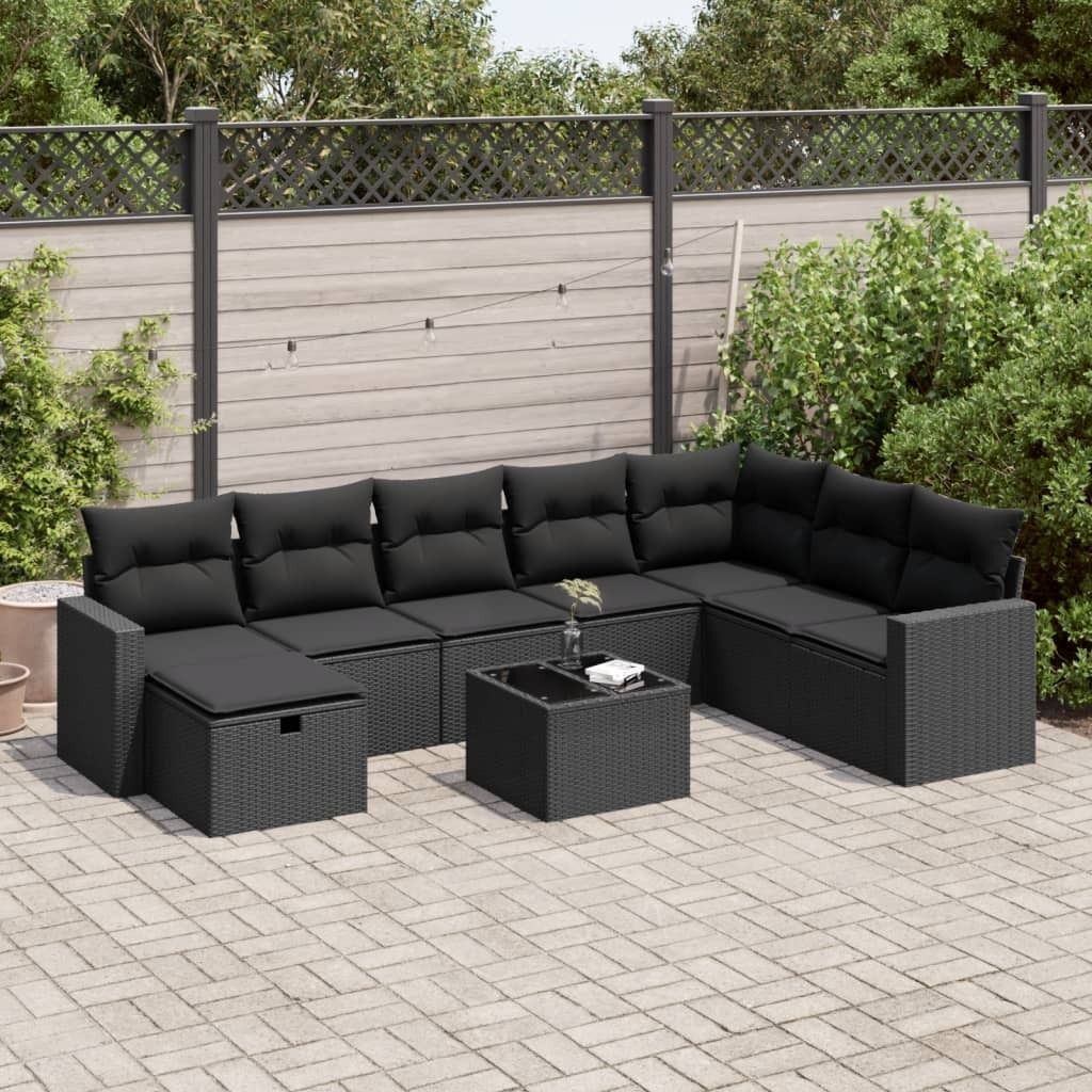 CLORIS 9-tlg. Garten-Sofagarnitur mit Kissen Schwarz Poly Rattan - Sitzgruppe 3325441
