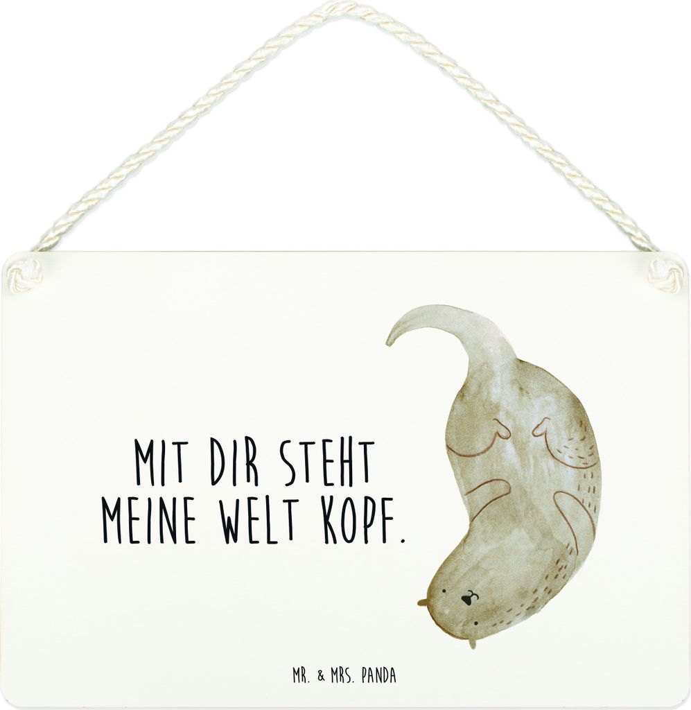 Mr. & Mrs. Panda Schild Otter Kopfüber DIN A4 - Weiß - Geschenk, Wandbild Holz, Niedlich, Liebe, Verknallt, Seeotter, holzbild, kleine aufmerksam...