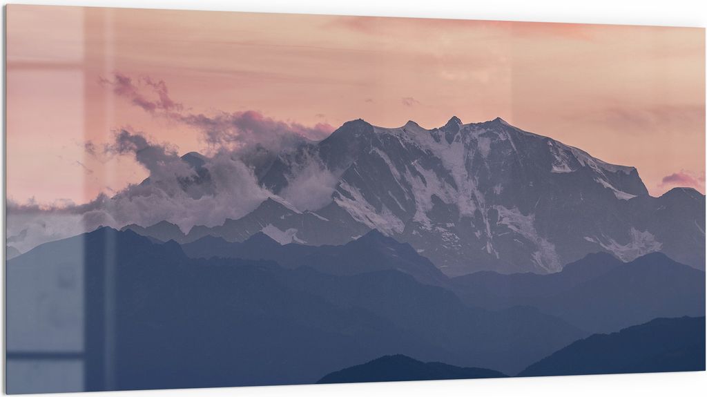 DEQORI Küchenrückwand Glas 100x50 cm 'Alpenabendglanz' Spritzschutz Bad Rückwand Küche