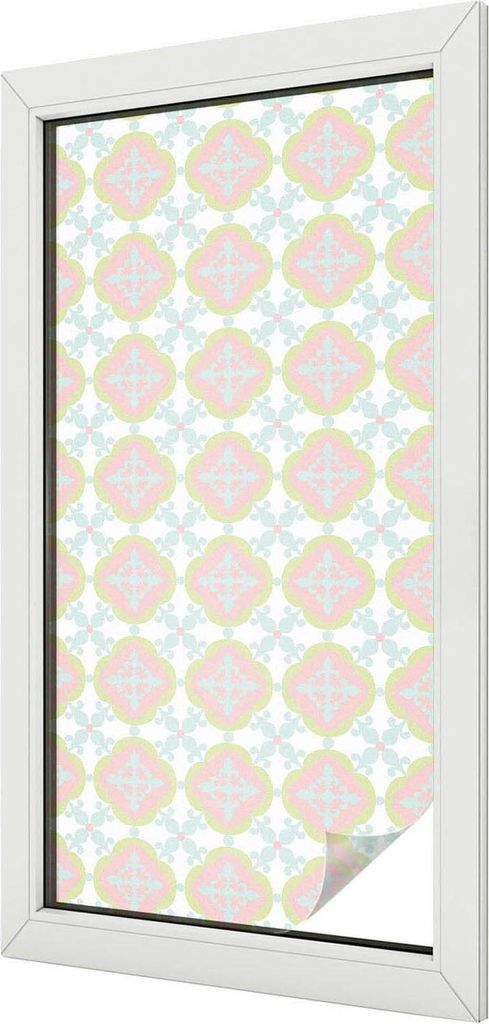 Buntglas Fensterfolie – 100x50 cm – Stained-Glass Design – blickdichte dekorative Sichtschutzfolie – selbstklebend, UV-Schutz – Pastellfa...