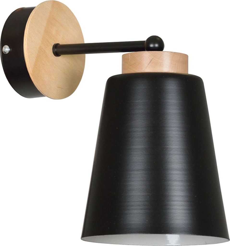 Wandleuchte Nordisches Design Schwarz Metall Holz Skandinavisch E27 Wandlampe Flur Bett Wohnzimmer