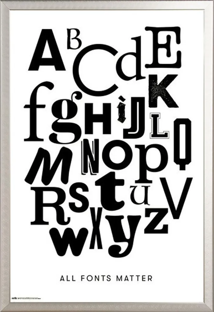 Cadre Shinsuke Aluminium Argent avec Poster Alphabet ABC Vitre Acrylique