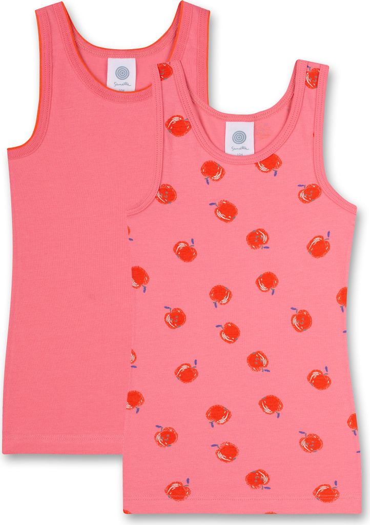 Sanetta 2er Pack Mädchen Unterhemd Pink Apfel Print und Uni
