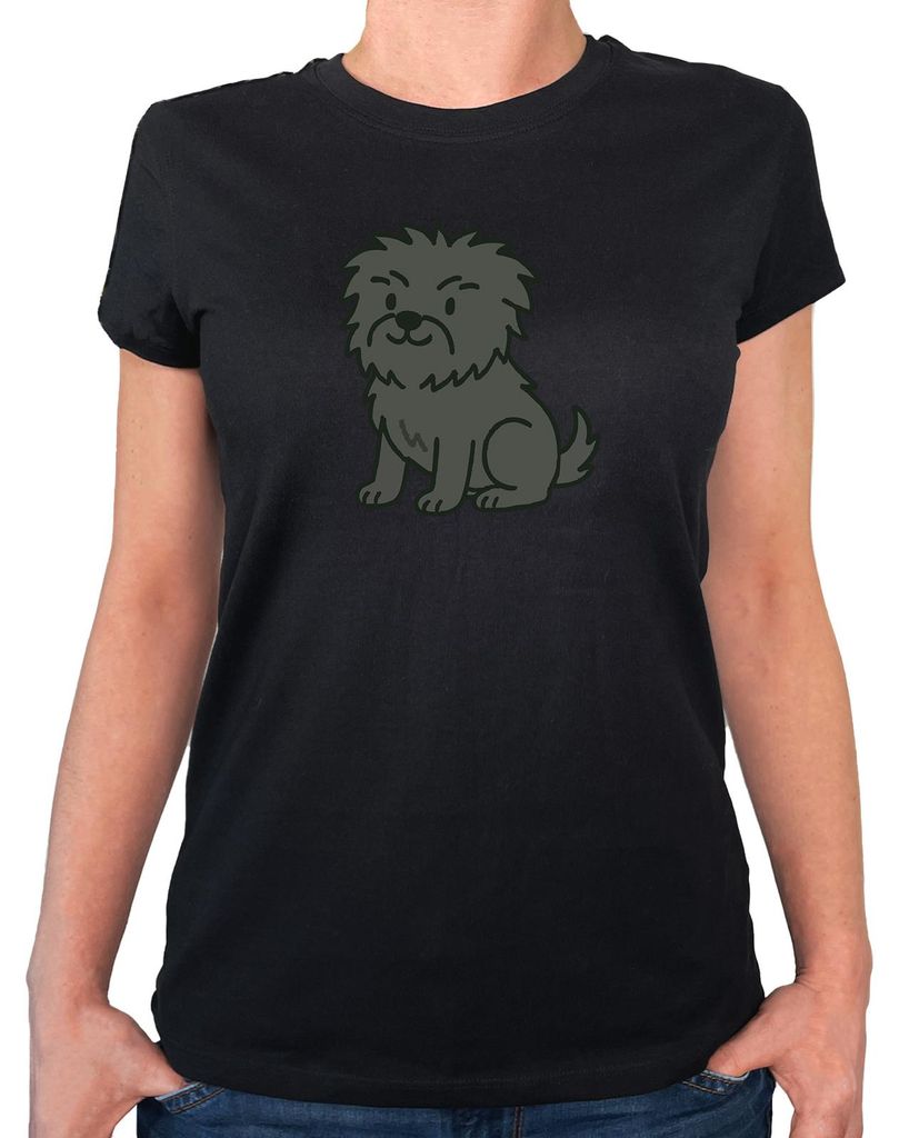 Huuraa Damen T-Shirt Affenpinscher Comic Affi XL Black Bio Baumwolle Fairtrade Damenshirt Geschenkidee