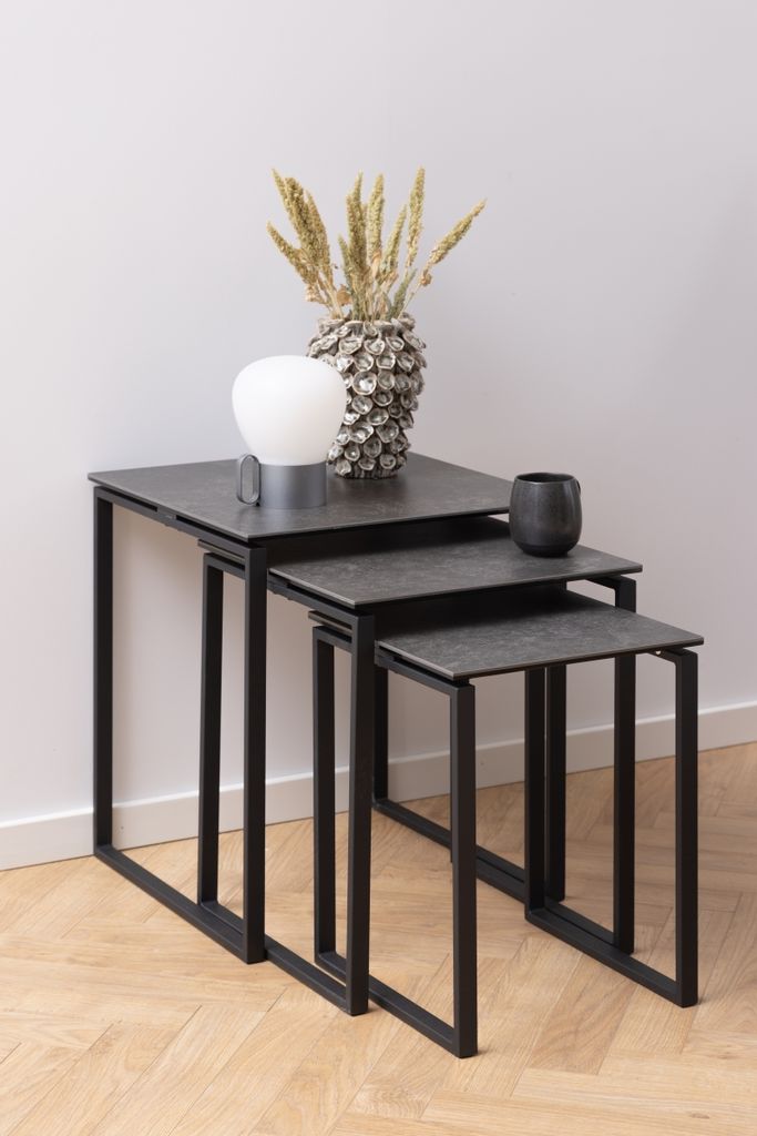 Satztisch >Katrine< (3-teilig) in schwarz - 50x55x50 (BxHxT)