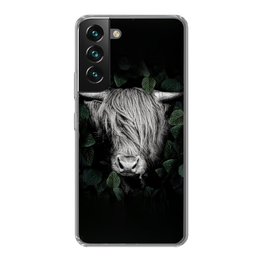 MuchoWow Handyhülle Schutzhülle Hülle für Samsung Galaxy S22 Plus Schottischer Highlander - Blätter - Porträt Silikon Softcase Handy Hülle...