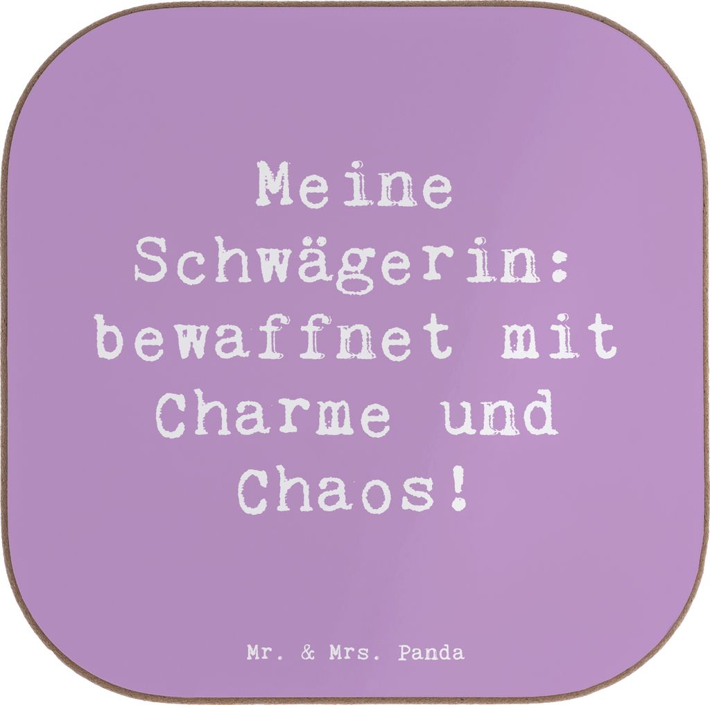 Mr. & Mrs. Panda Untersetzer für Gläser Spruch Schwägerin Charmant Chaos - Lavendeltraum - Geschenk, Holzuntersetzer, Charme, Persönliche Gesch...