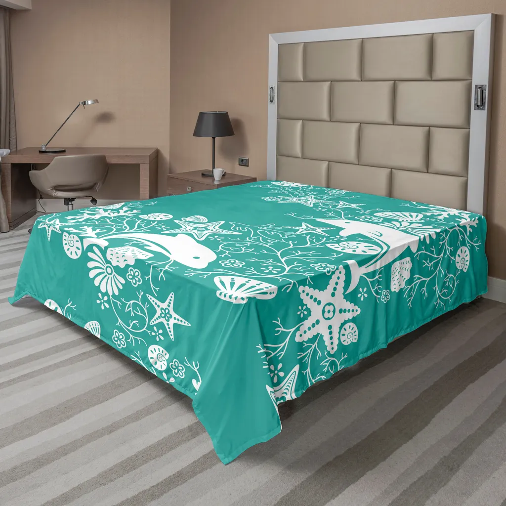 Drap plat animaux marins ABAKUHAUS 244 x 205 cm en vert océan et blanc