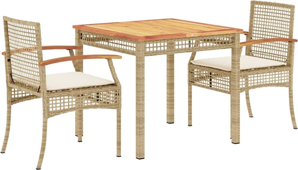 "im Sonderangebot" 3-tlg. Garten-Essgruppe - elegantes Design - Sitzgruppe/Gartenmöbel-Set - mit Kissen Beige Poly Rattan - Terassenmöbel DEMöbe...